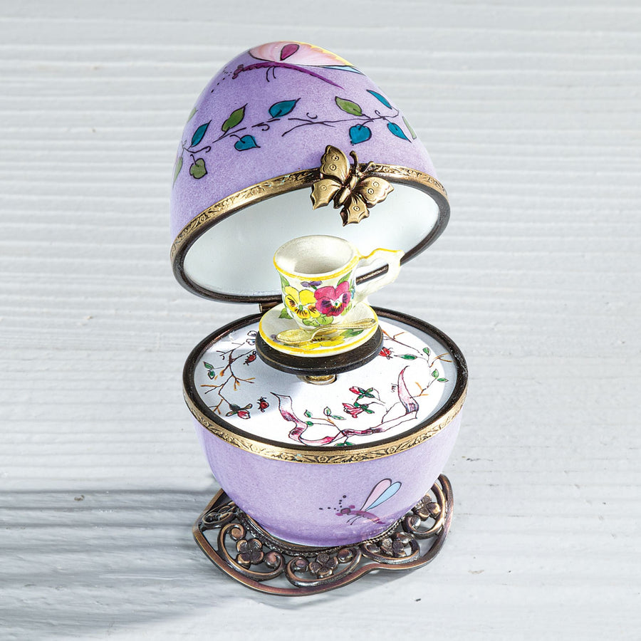 Limoges Porcelain Musical Egg With Teacup