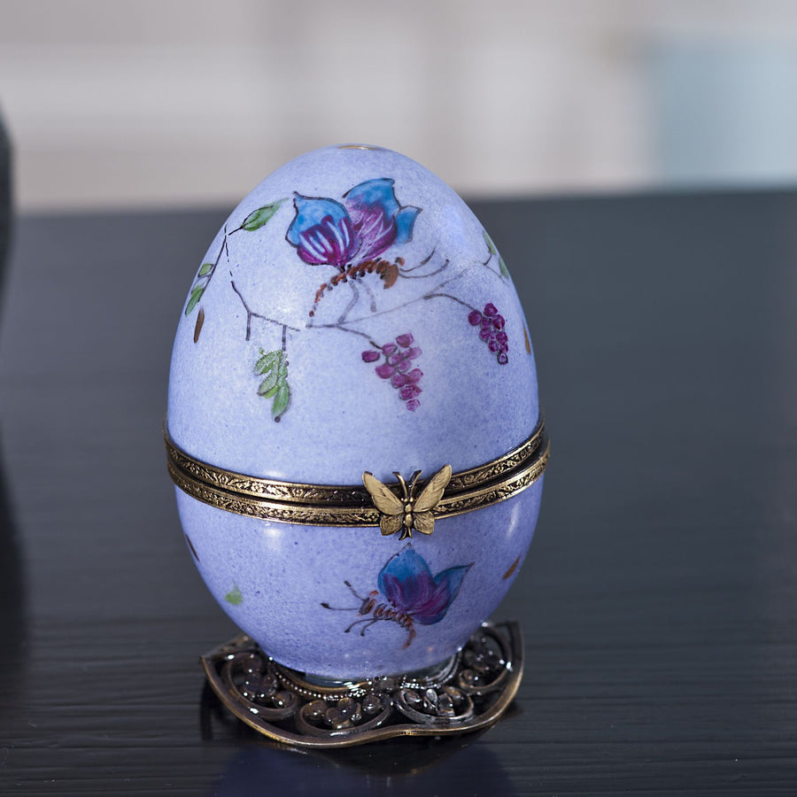 Limoges Porcelain Purple Musical Egg With Cat