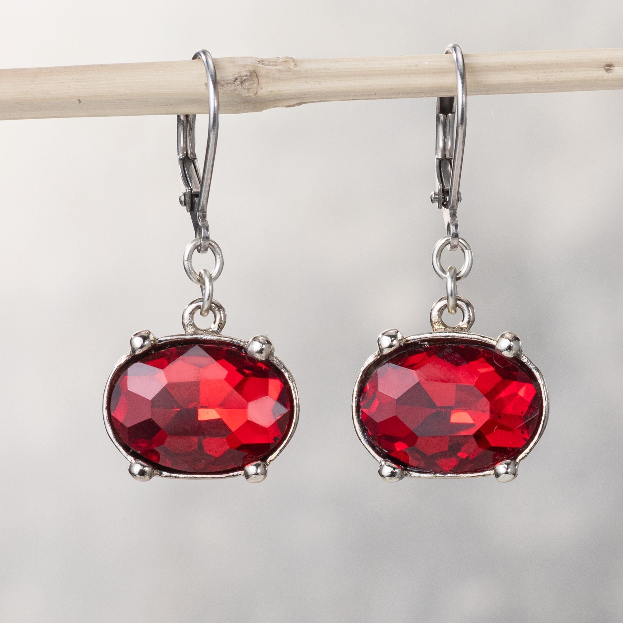 Red Art Deco Crystal Earrings