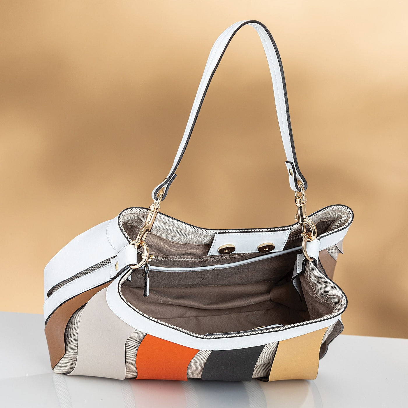 Jenna Italian Leather Multi-Colored Orange Handbag | Uno Alla Volta