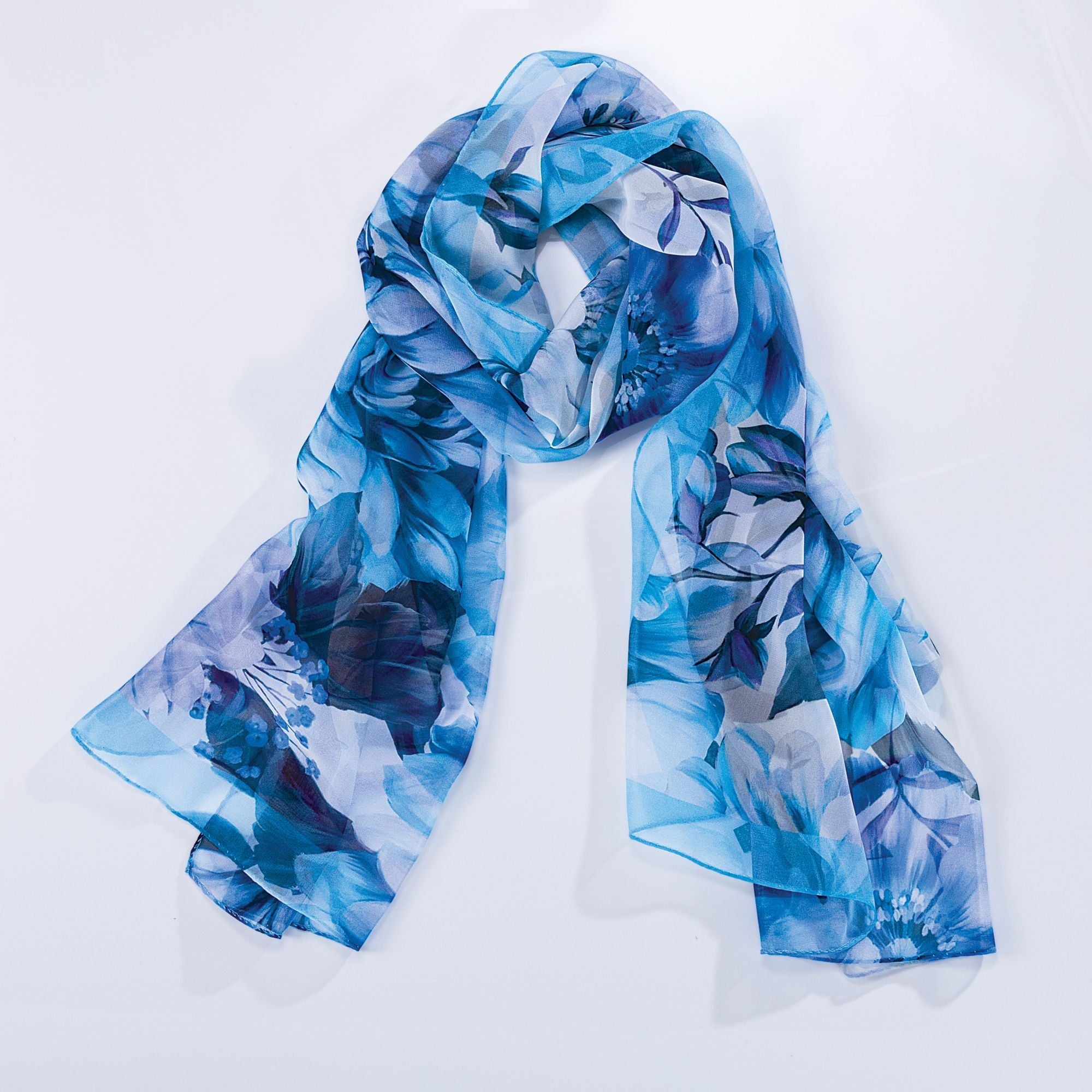 Hues Of Blue Floral Silk Scarf