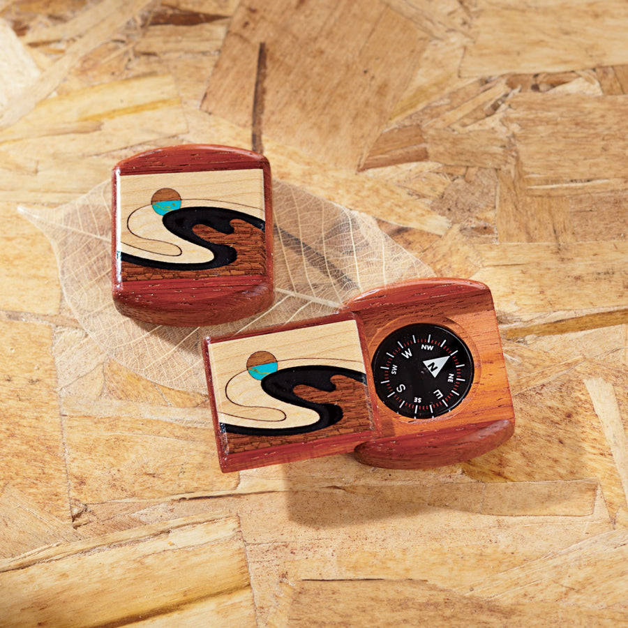 Wood Marquetry Box with Compass