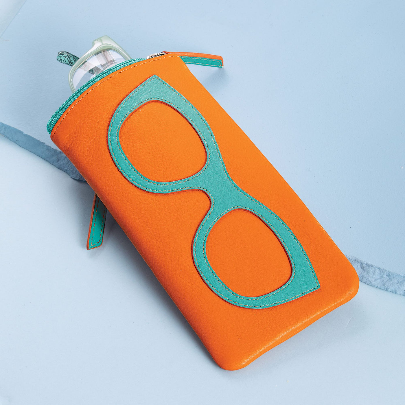 Orange Leather Eyeglass Case