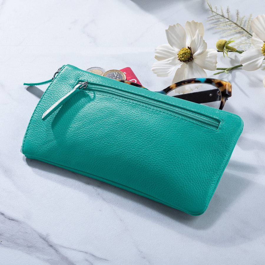 Teal Leather Eye Glass Case