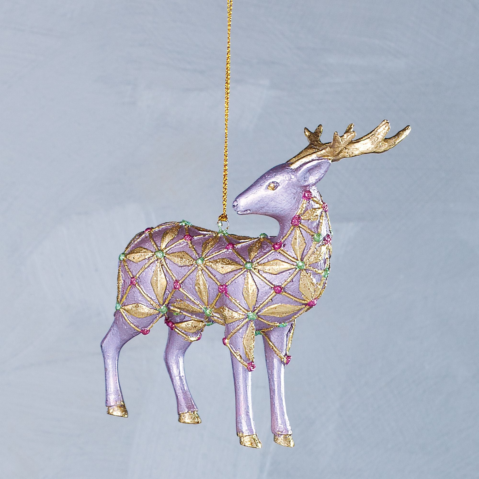 Hand-Painted ''Frosted Mauve'' Reindeer Ornament