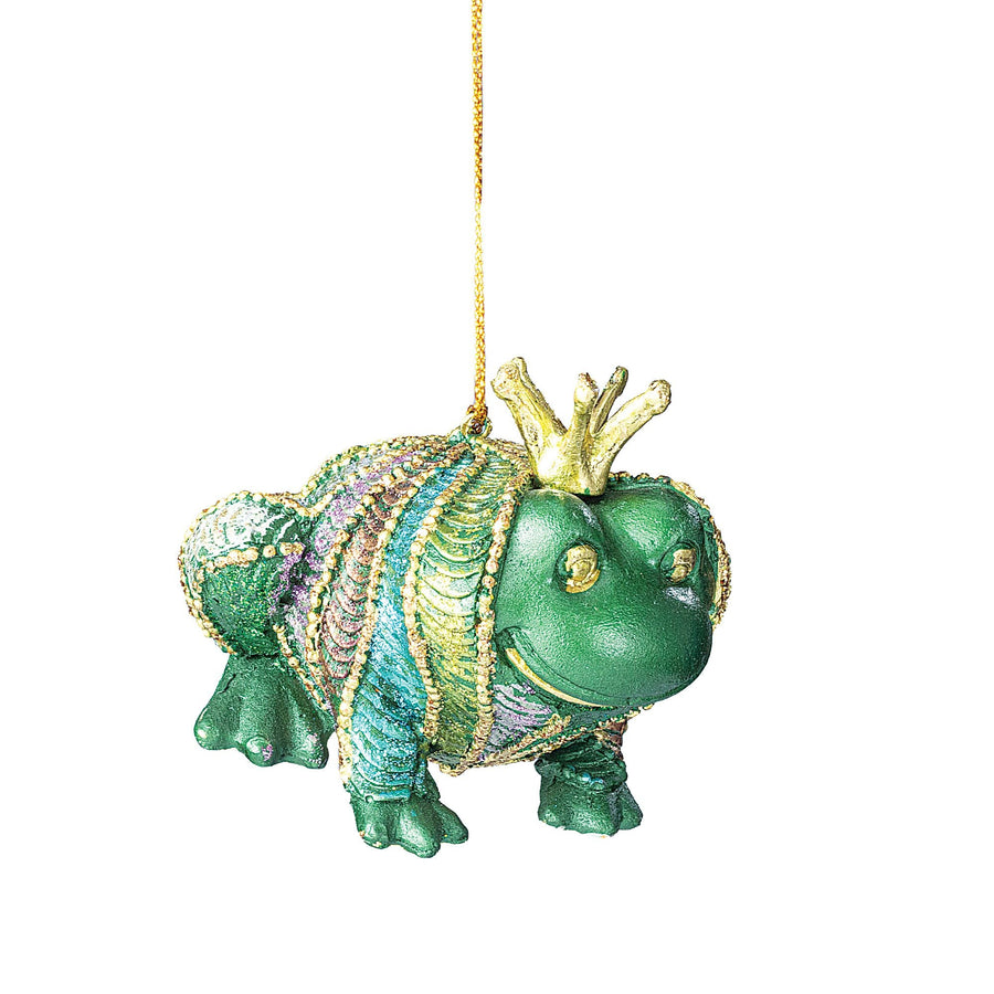 Hand-Painted Green Sparkling Frog Prince Ornament