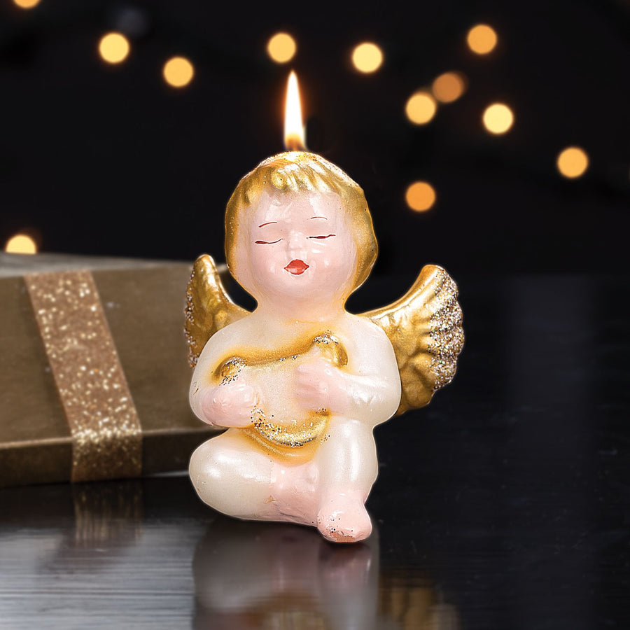 Hand-Poured Cherub With Harp Candle