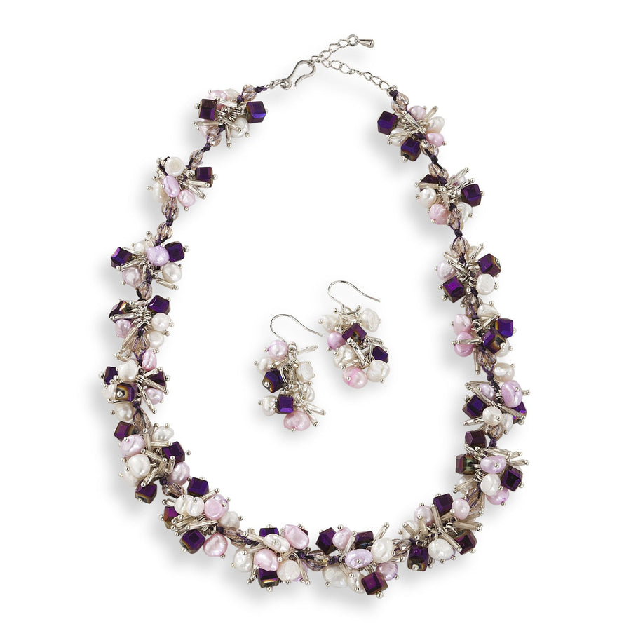 Freshwater Keshi Pearl & Crystal ''Pink Enchantment'' Necklace & Earrings Set