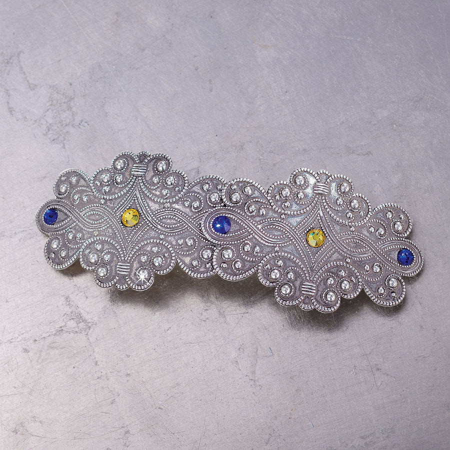 Vintage Style Barrette With Blue & Yellow Swarovski Crystals