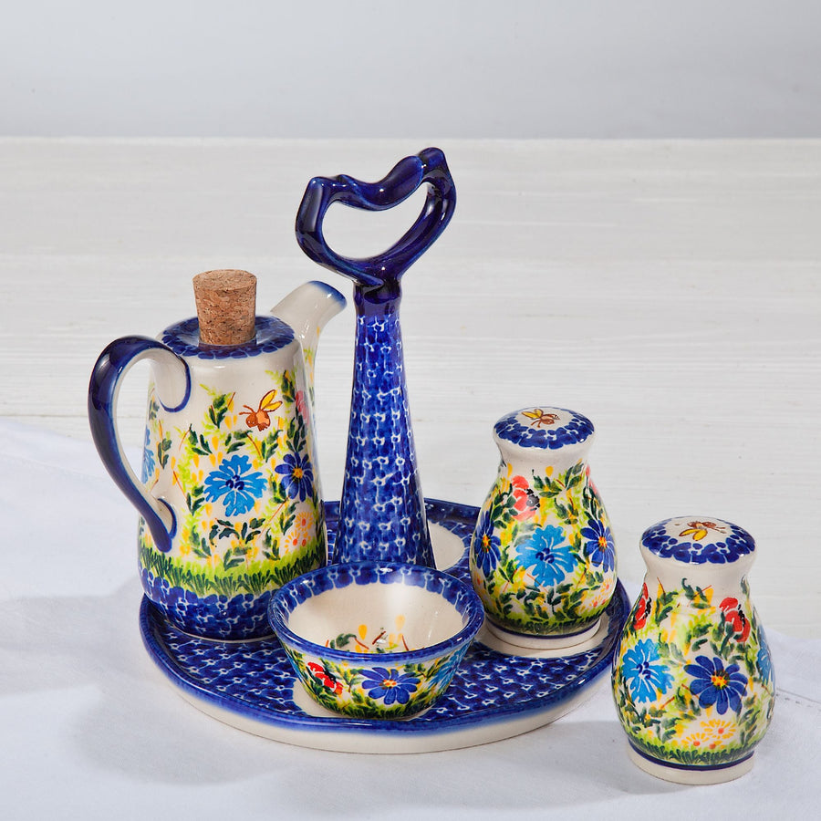 Polish Pottery ''Laura'' Floral Condiment Caddy