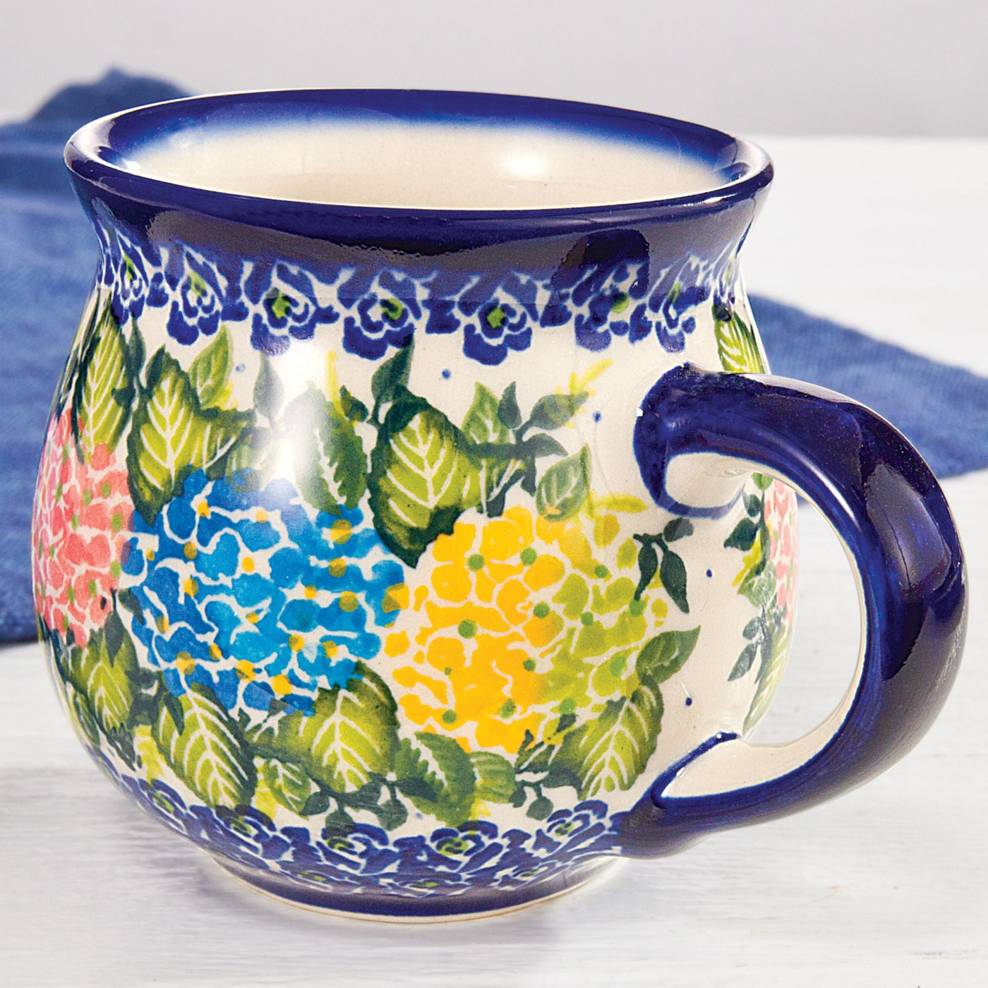 Polish Pottery ''Wild Hydrangea'' Floral Mug, 11oz.