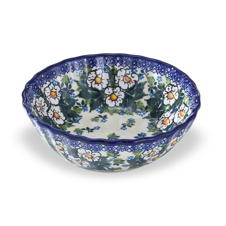 Polish Pottery Daisy Field Floral Wavy Bowl
