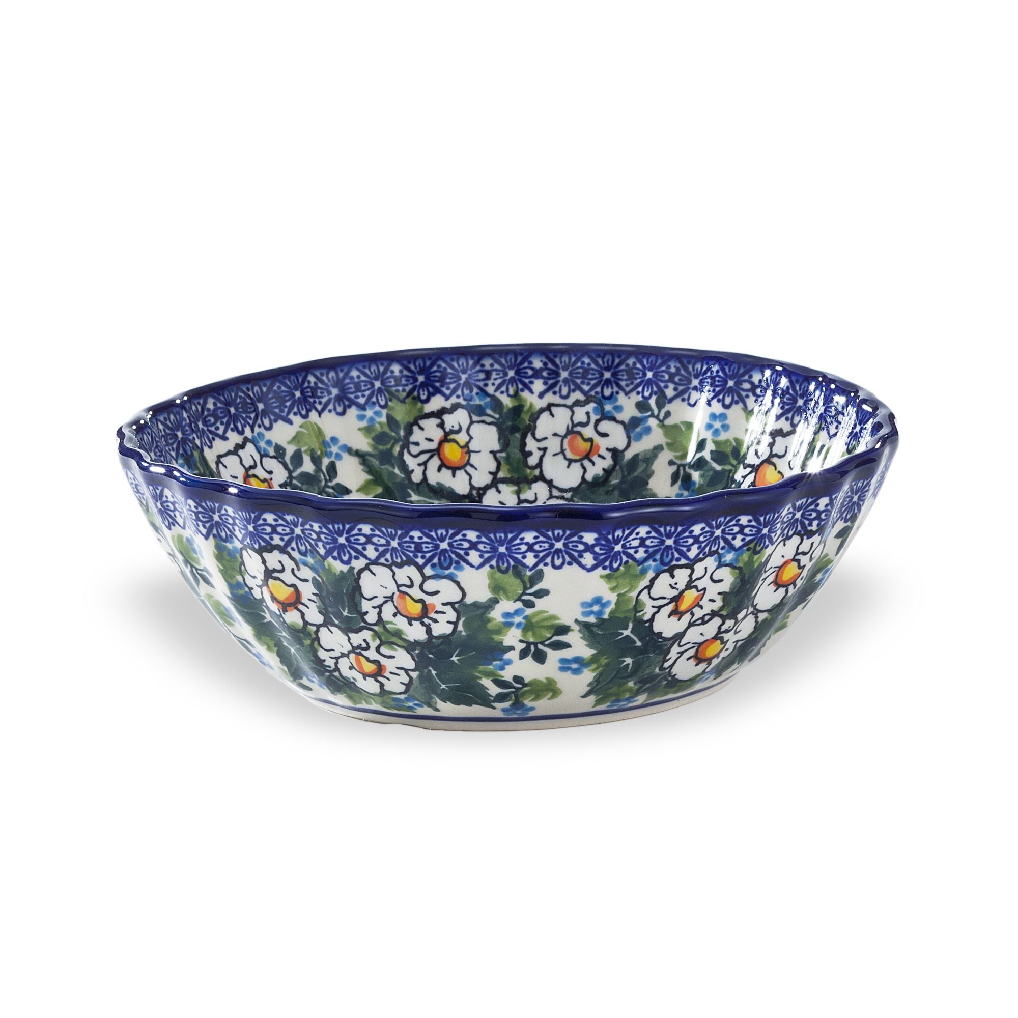 Polish Pottery Daisy Field Floral Wavy Bowl