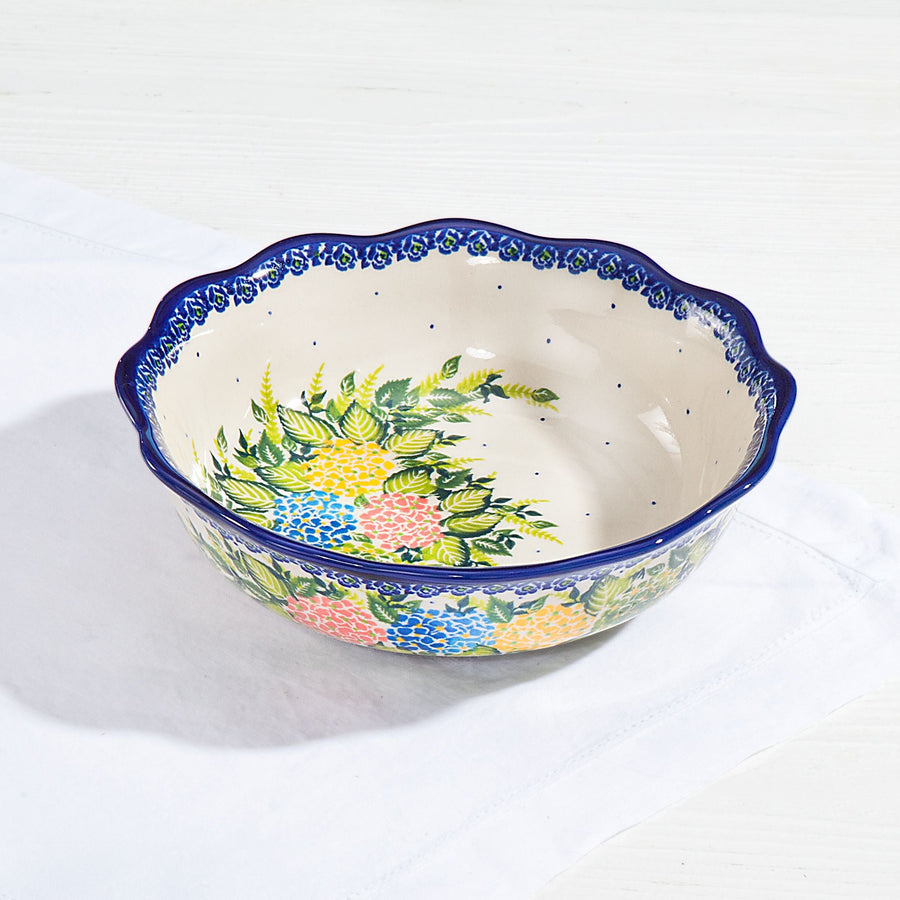 Polish Pottery ''Wild Hydrangea'' Floral Serving Bowl