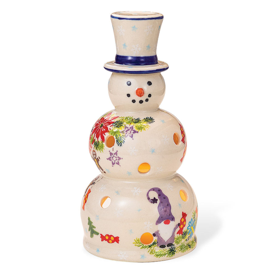 Polish Pottery Gnome For The Holidays Snowman Luminary