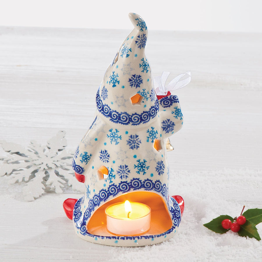 Polish Pottery ''Snowy & Bright'' Tall Gnome Luminary