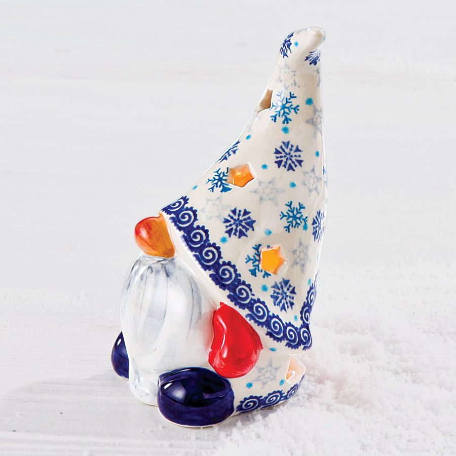 Polish Pottery ''Snowy & Bright'' Short Gnome Luminary
