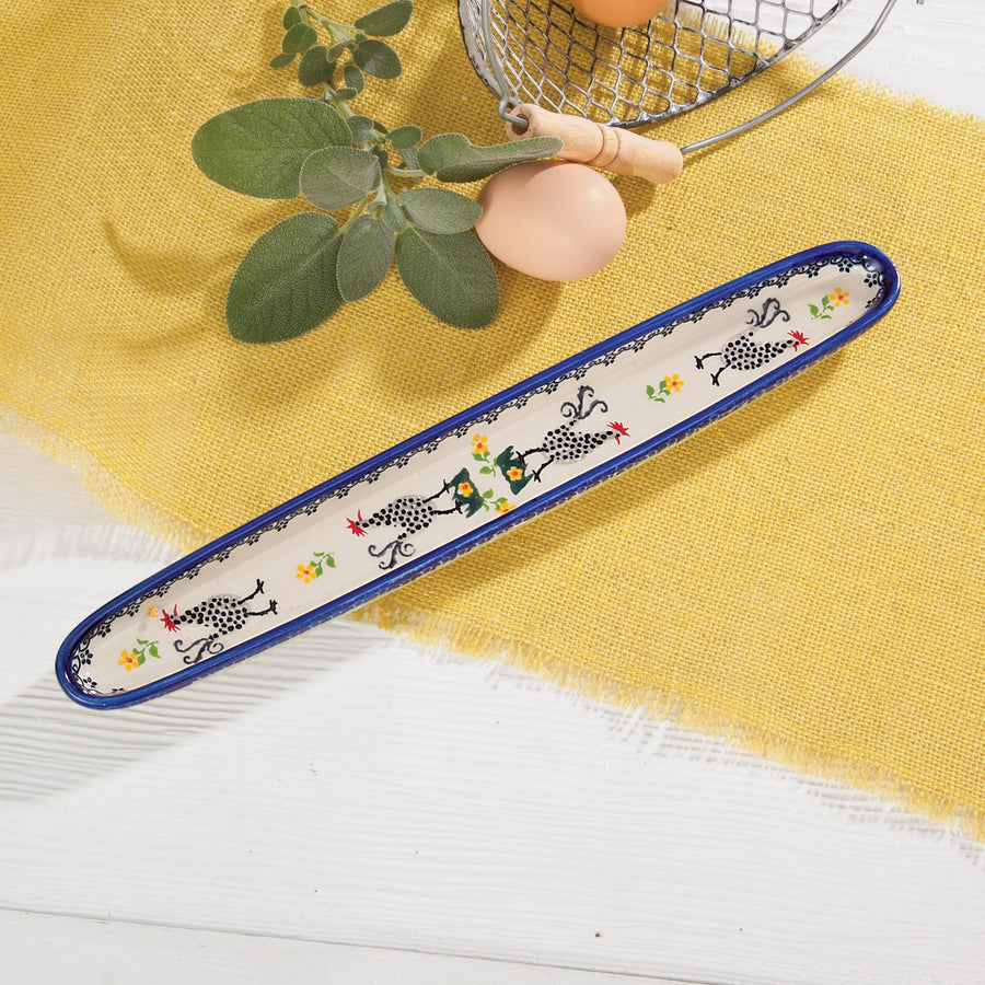 Polish Pottery Spotted Rooster Olive Tray