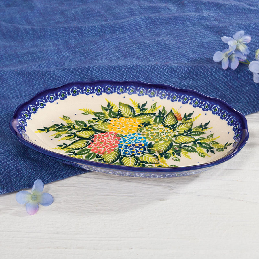 Polish Pottery ''Wild Hydrangea'' Floral Oval Platter