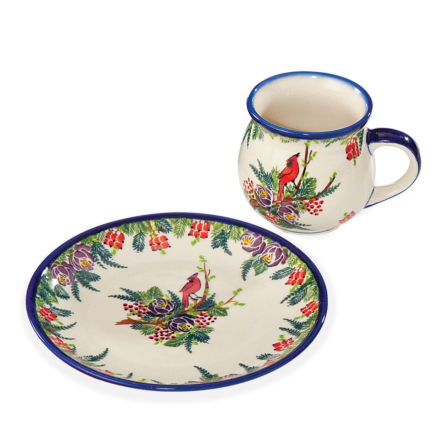 Polish Pottery ''Cardinal Garden'' Mug & Plate Set