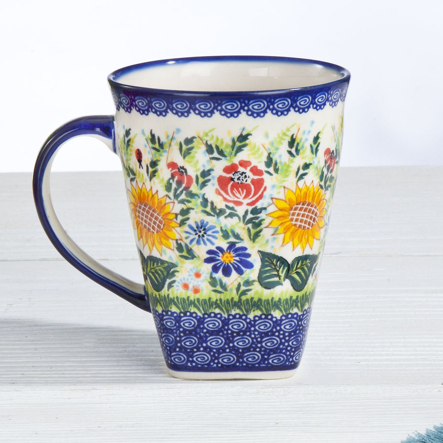 Polish Pottery Aleksandra Sunflower & Poppy Mug, 18oz.