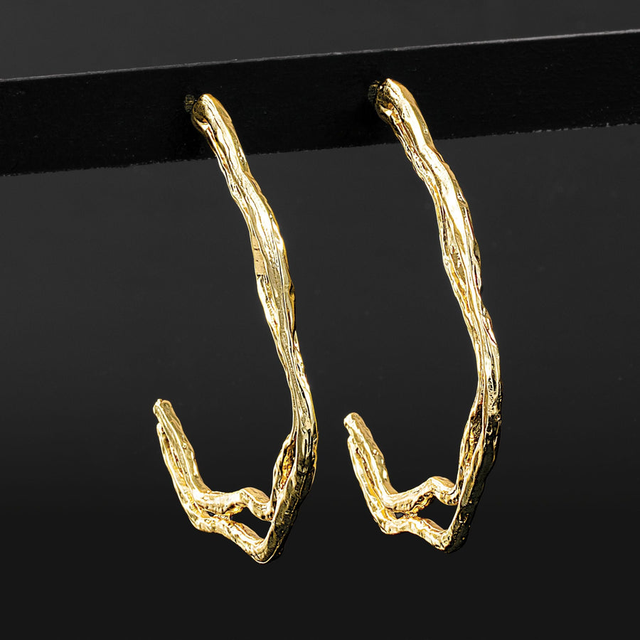 Mixed Geometrics Gold Half Hoop Wave Earrings