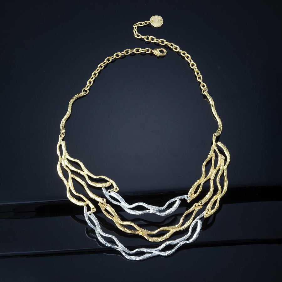 Gold & Silver Wave Statement Necklace