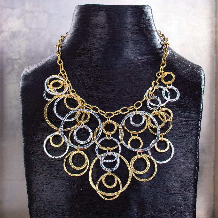 Mixed Metal Cascading Circles Statement Necklace