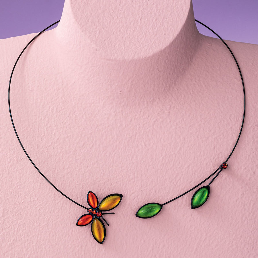 Czech Glass Leaves & Butterfly Multicolored Necklace