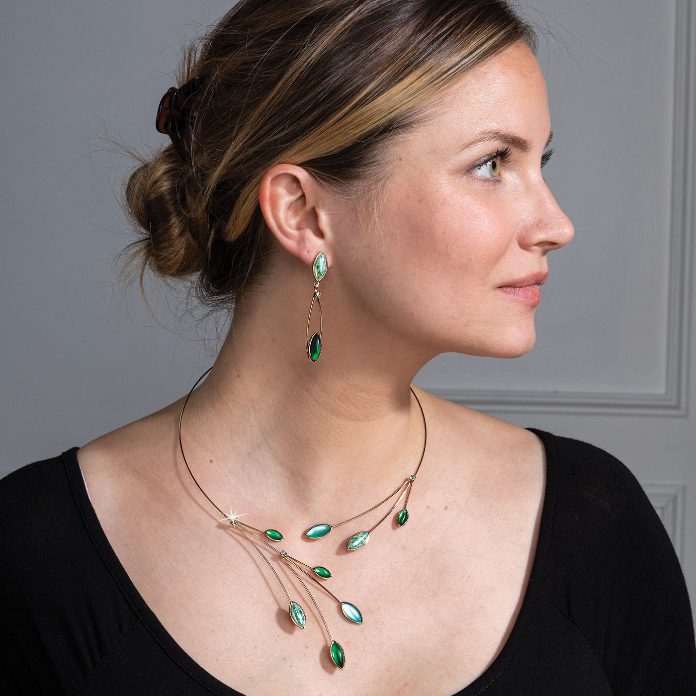 Czech Glass Leaves Green Earrings