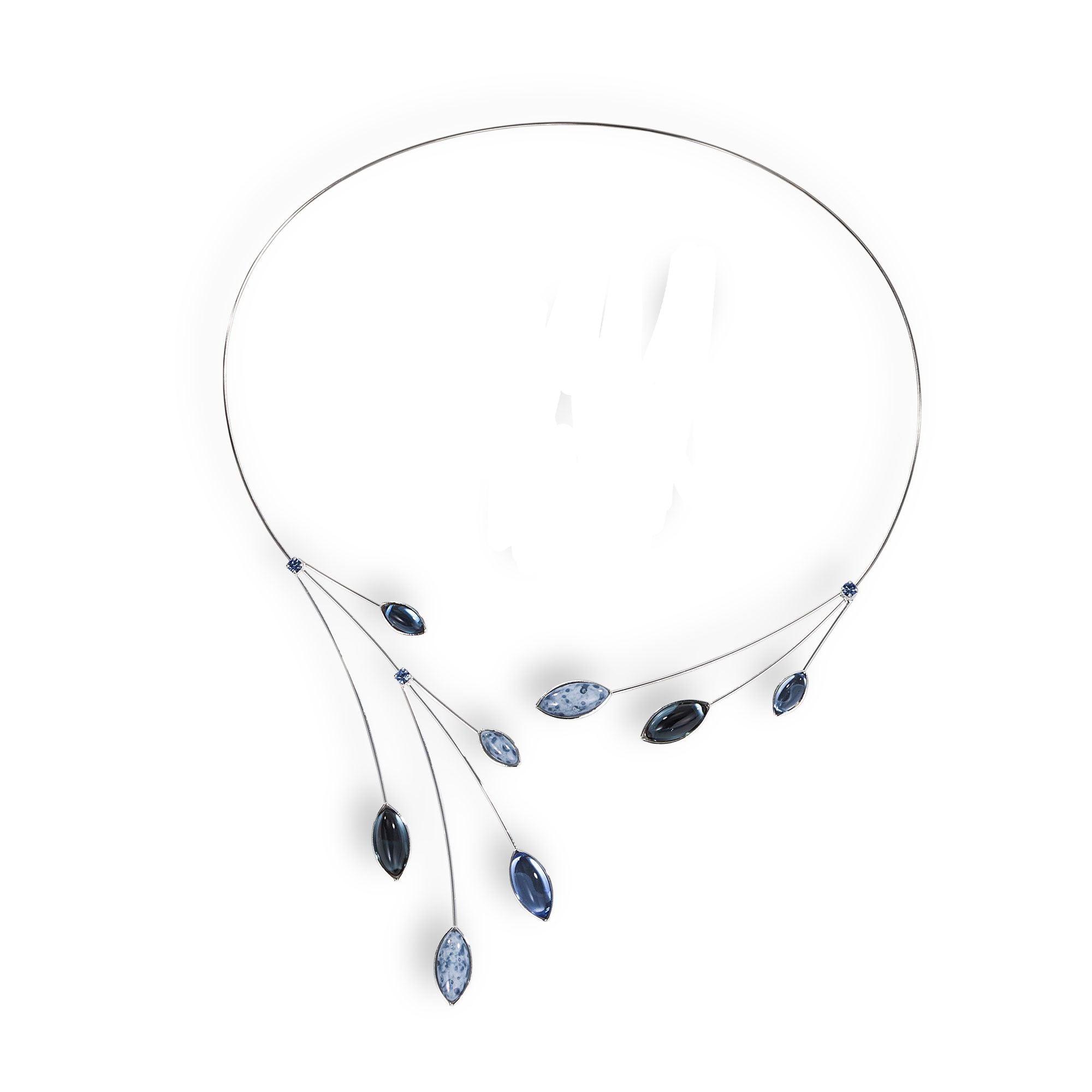 Czech Glass Leaves Blue Necklace & Earrings Set