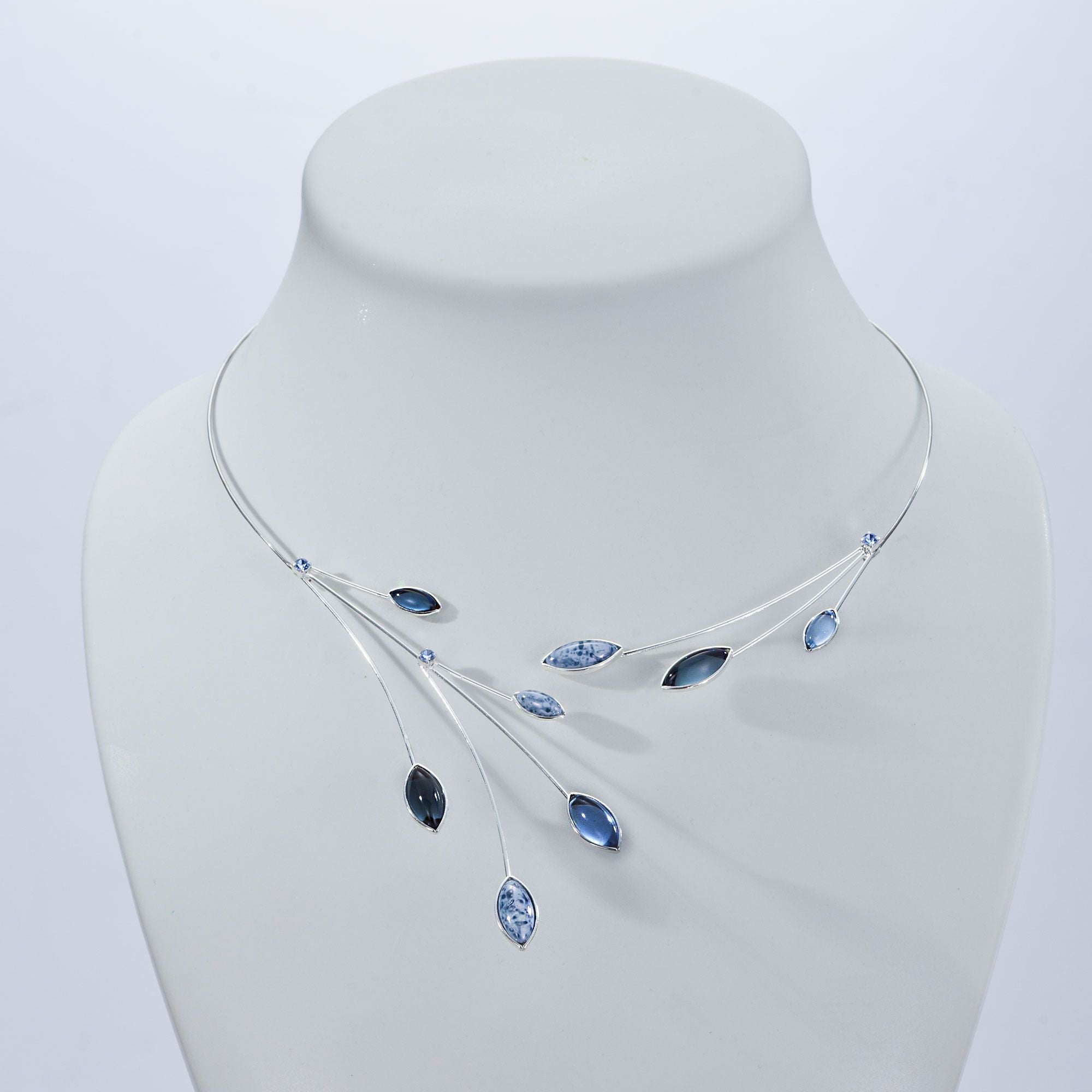 Blue Leaves Czech Glass Necklace