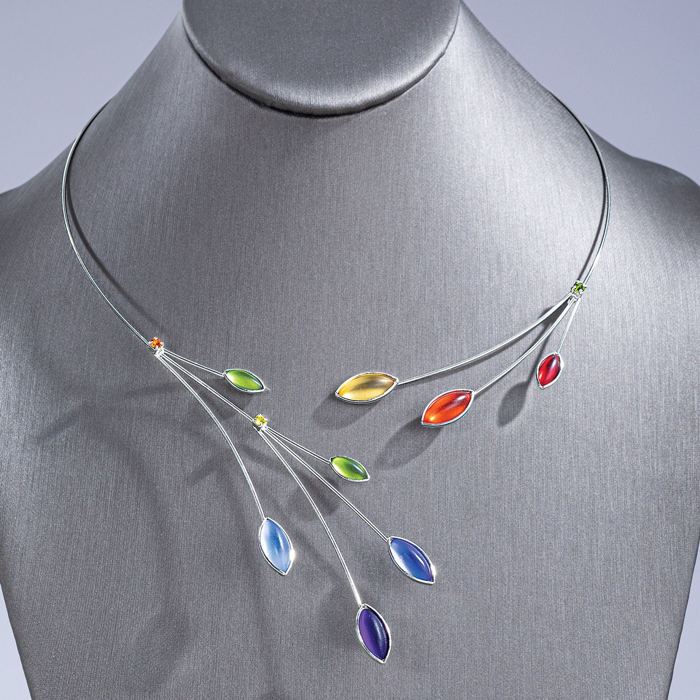 Czech Glass Leaves Multicolored Necklace & Earrings Set