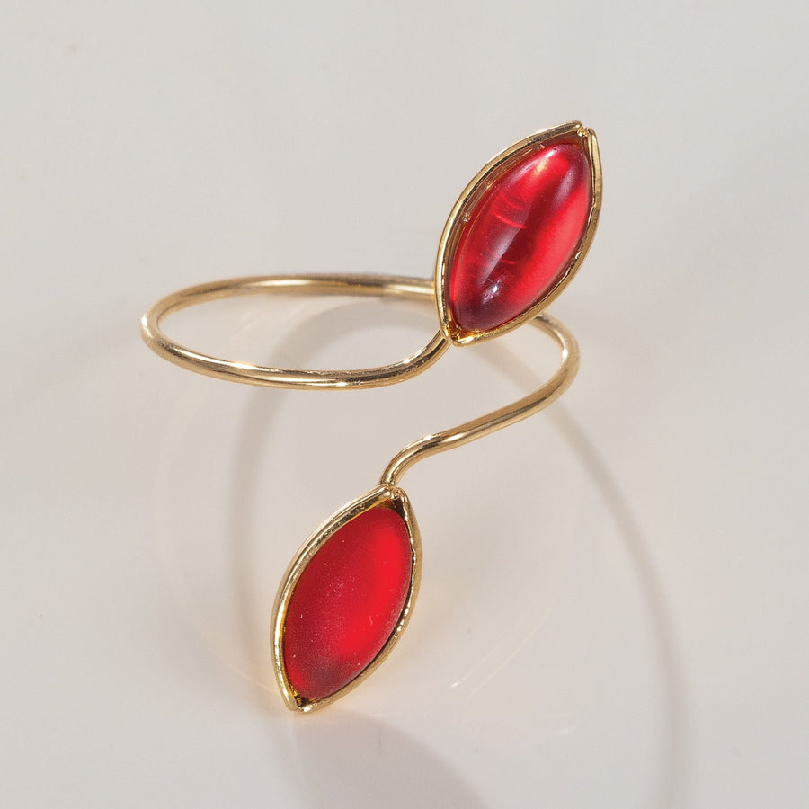 Czech Glass Leaves Red Wrap Ring