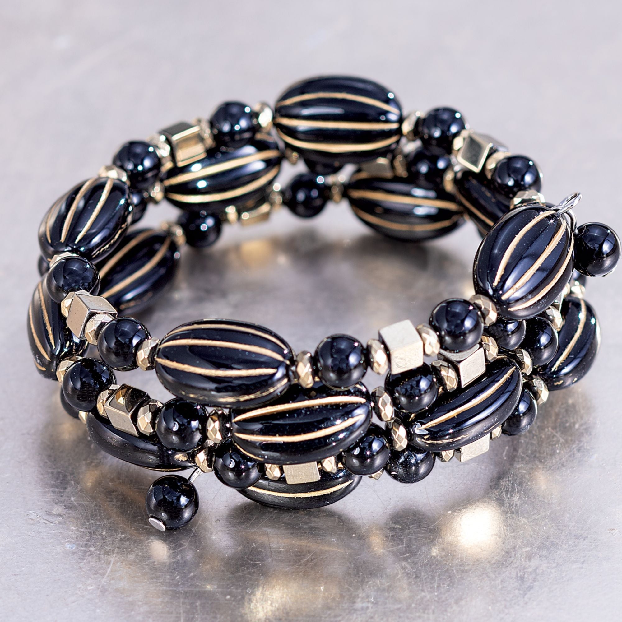 Katherine's Czech Glass & Onyx Memory Wire Bracelet
