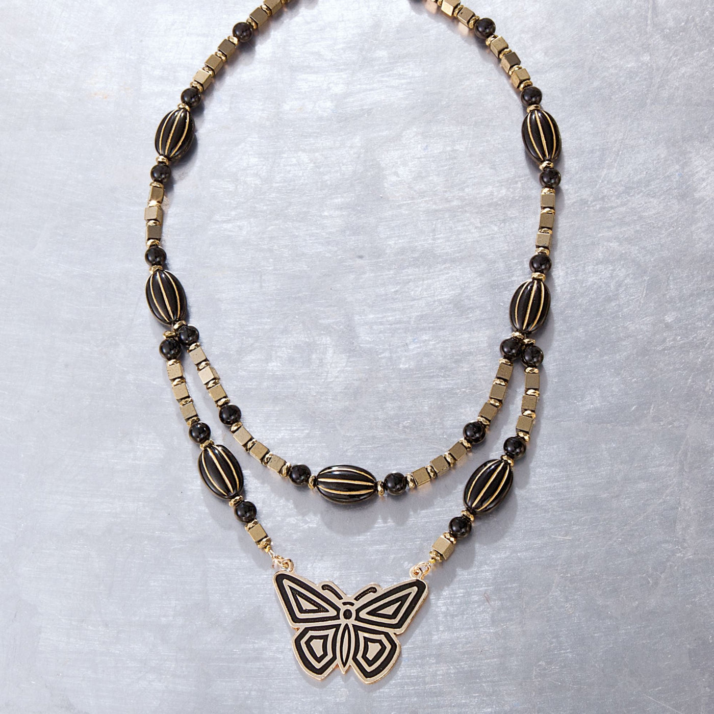 Katherine's Czech Glass & Onyx Butterfly Necklace