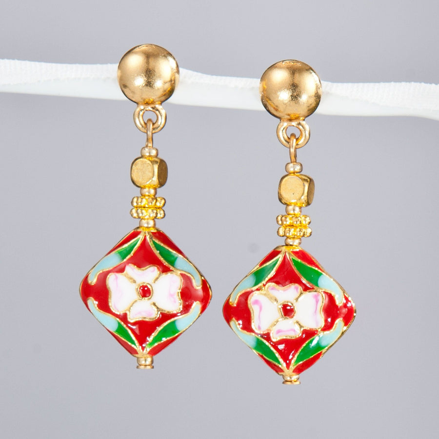 Czech Glass & Cloisonné Bead Post Earrings