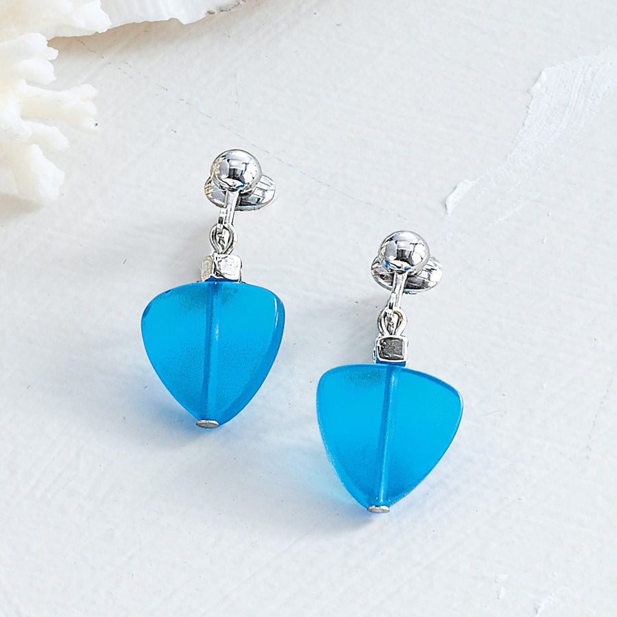 Shades Of The Sea Frosted Blue Glass Clip On Earrings