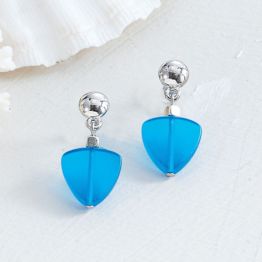Shades Of The Sea Frosted Blue Glass Earrings