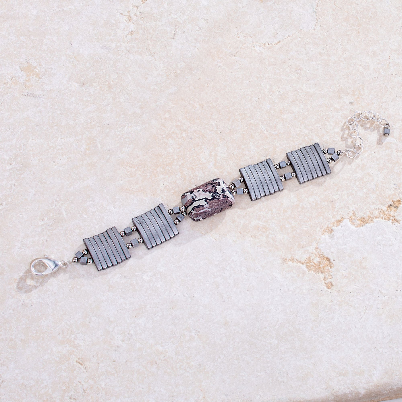 Grey Jasper & Hematite Bracelet