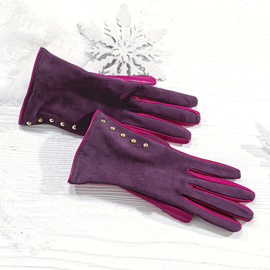 Wool Lined Purple Suede Gloves