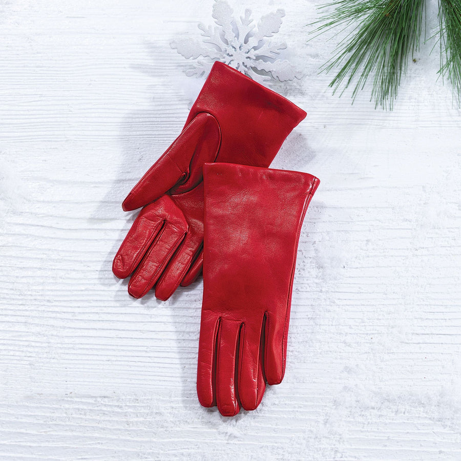 Cashmere Lined Red Leather Gloves