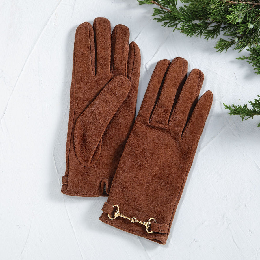 Cashmere Lined Brown & Gold Buckle Gloves
