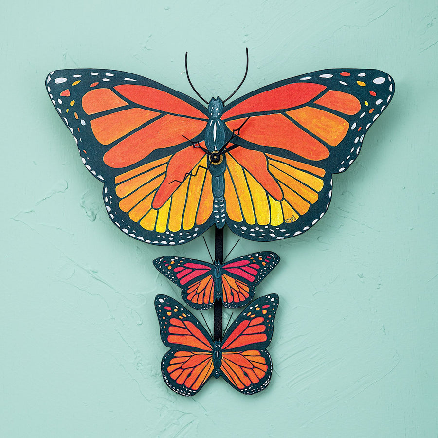 Hand-Painted Monarch Butterfly Wood Clock