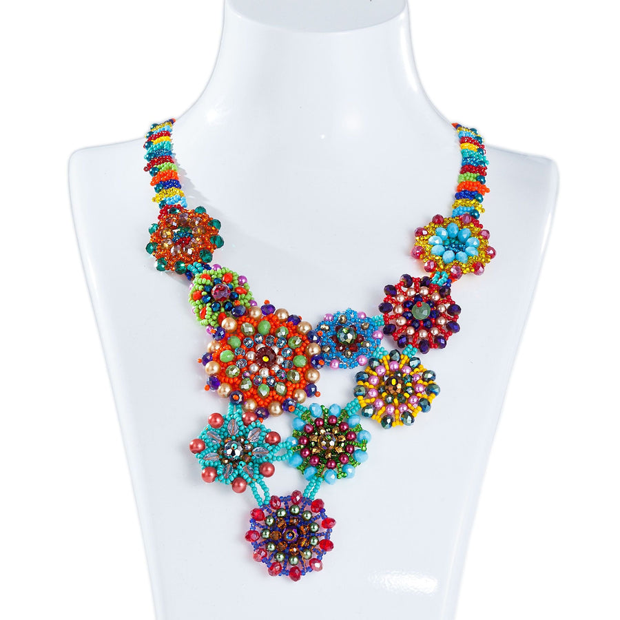 Floral Rainbow Guatemalan Seed Bead Statement Necklace