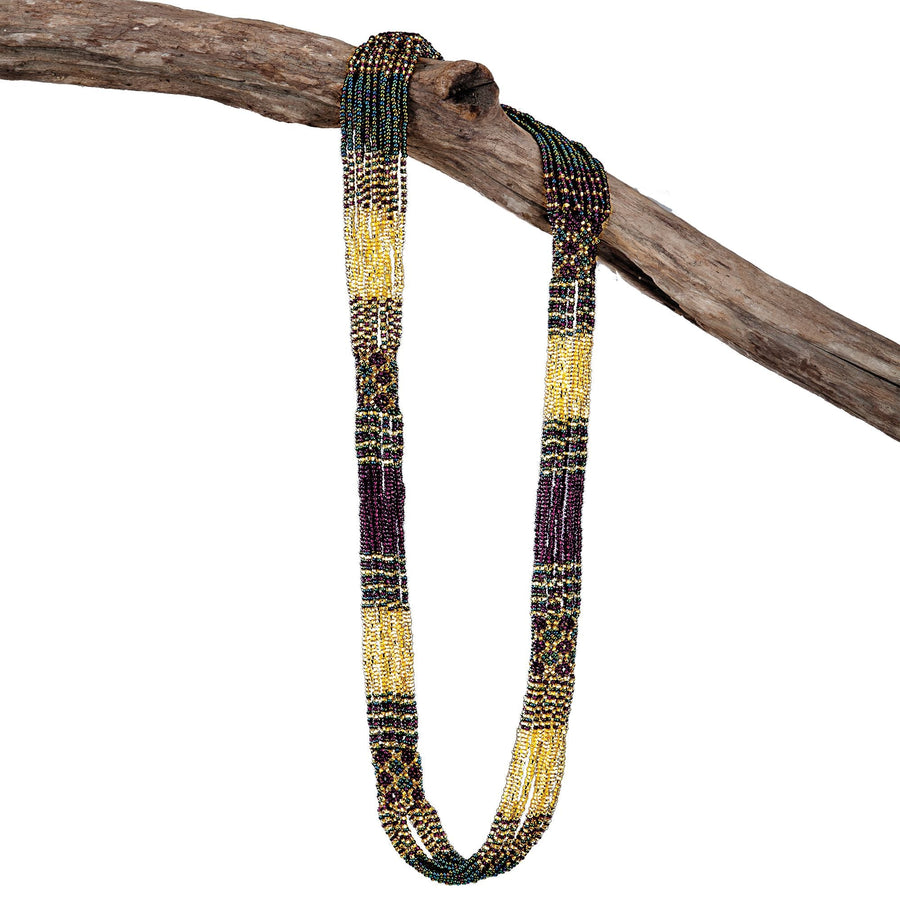 Purple & Gold Guatemalan Seed Bead Necklace