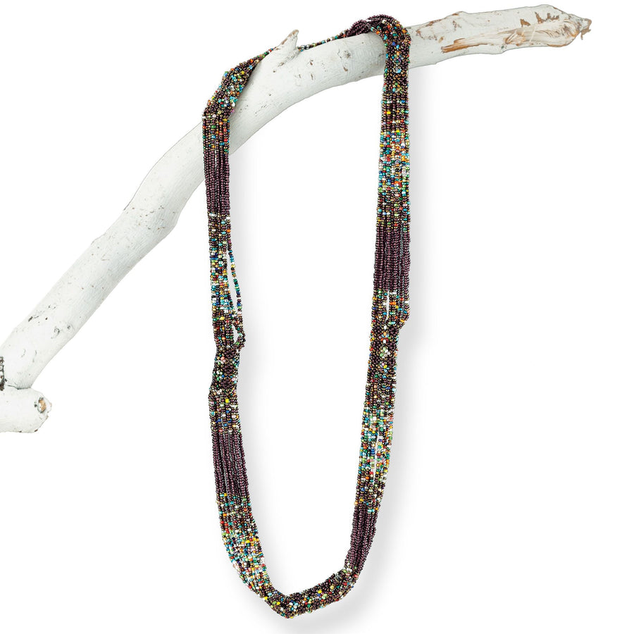 Rainbow & Dark Purple Guatemalan Seed Bead Necklace