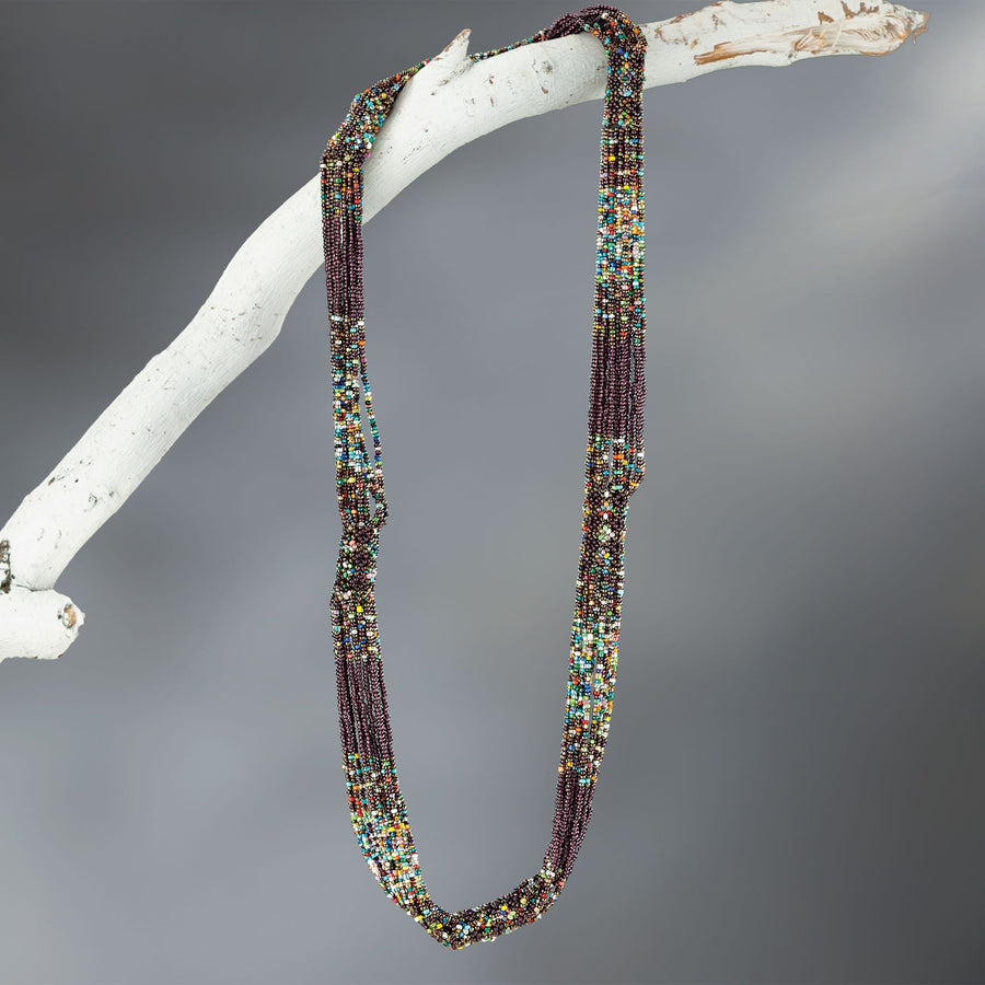 Rainbow & Dark Purple Guatemalan Seed Bead Necklace