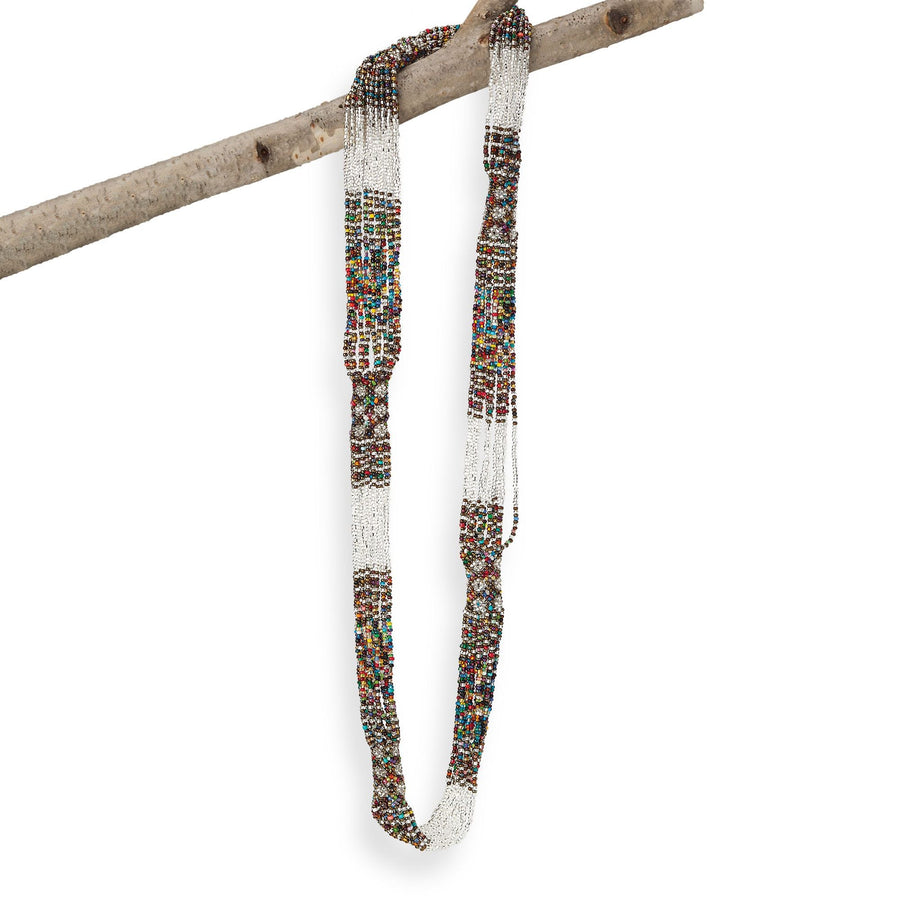 Dark Rainbow & Silver Guatemalan Seed Bead Necklace