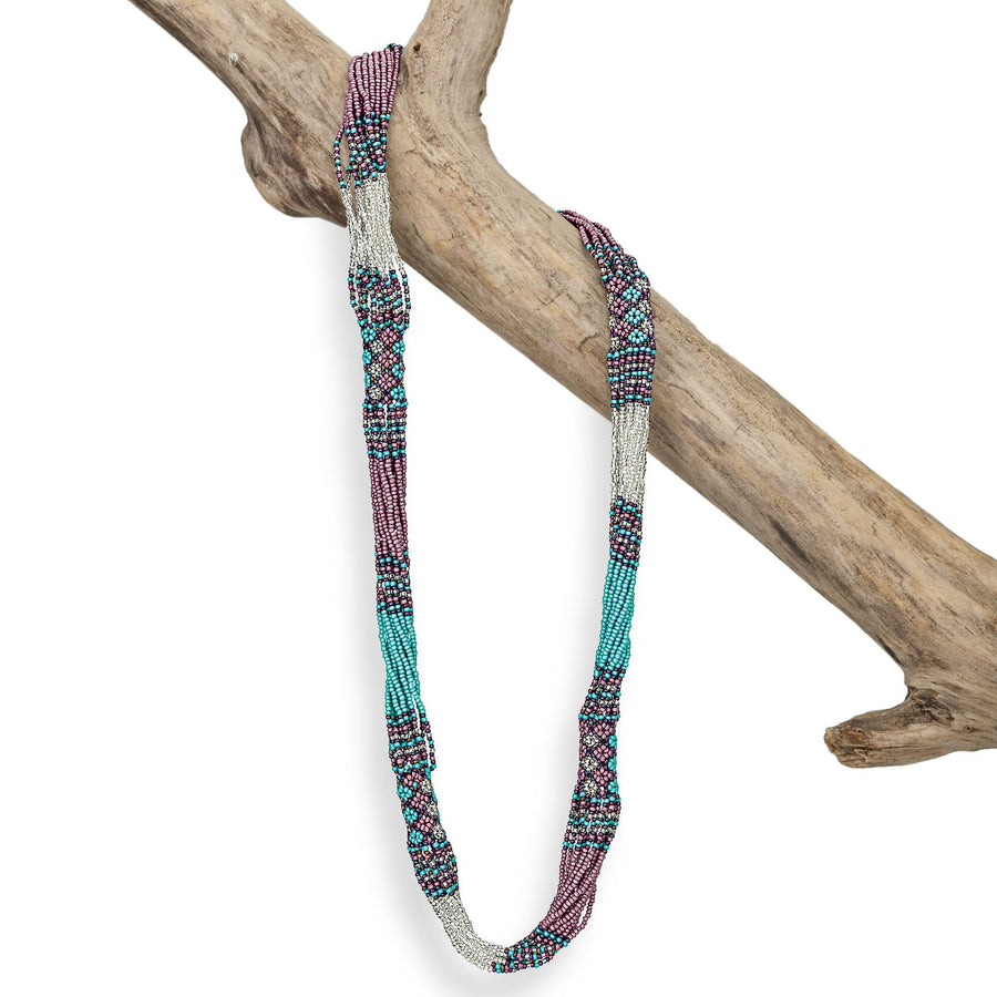 Teal & Purple Guatemalan Seed Bead Necklace